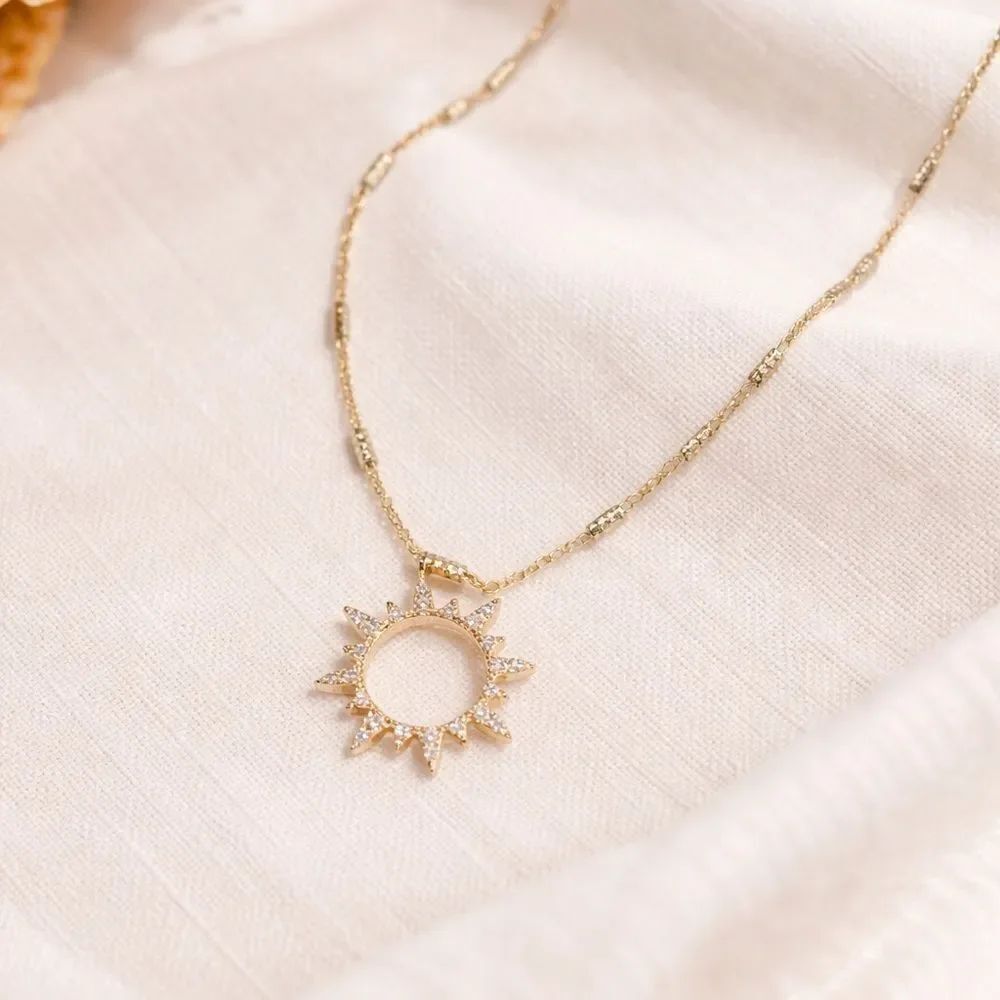 Luna Norte Gold Sunburst Pendant Necklace Crystal Rays Celestial Jewelry